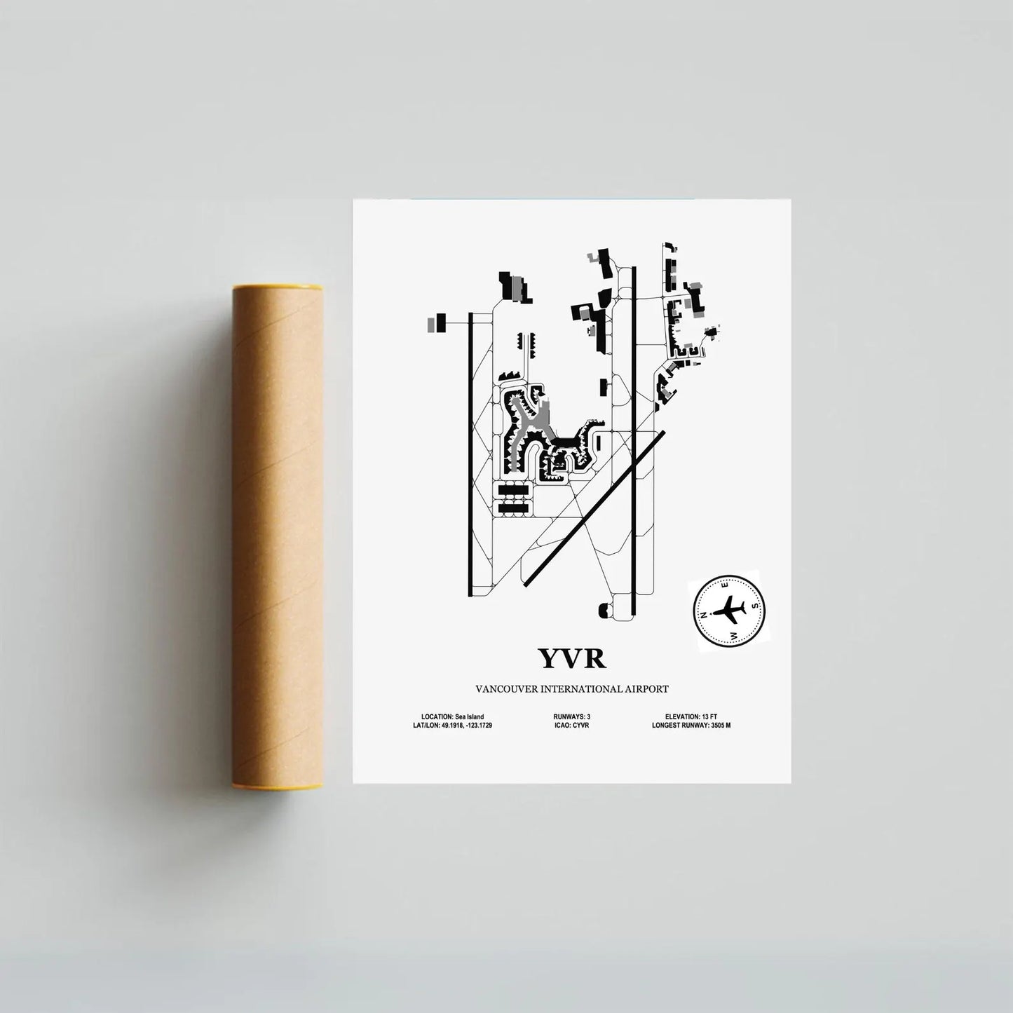 YVR, Vancouver International Airport – Airport Design Map, Aviation Poster