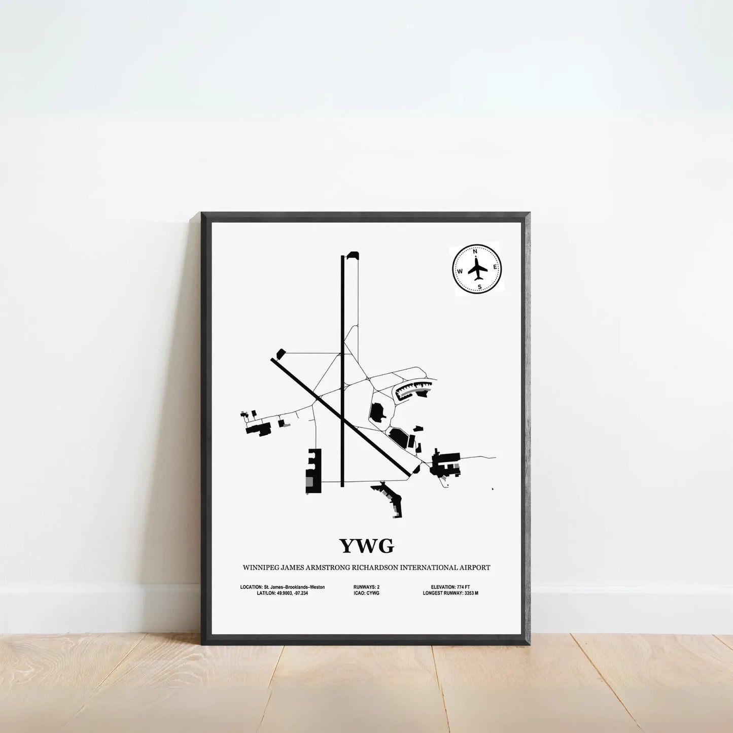 YWG, Winnipeg James Armstrong Richardson International Airport – Airport Design Map, Aviation Poster