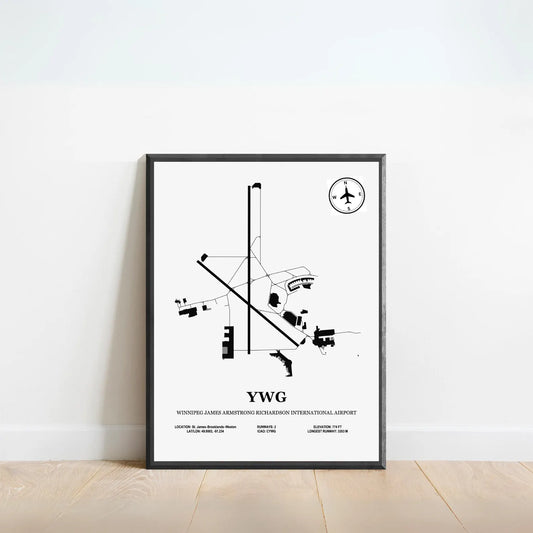 YWG, Winnipeg James Armstrong Richardson International Airport – Airport Design Map, Aviation Poster