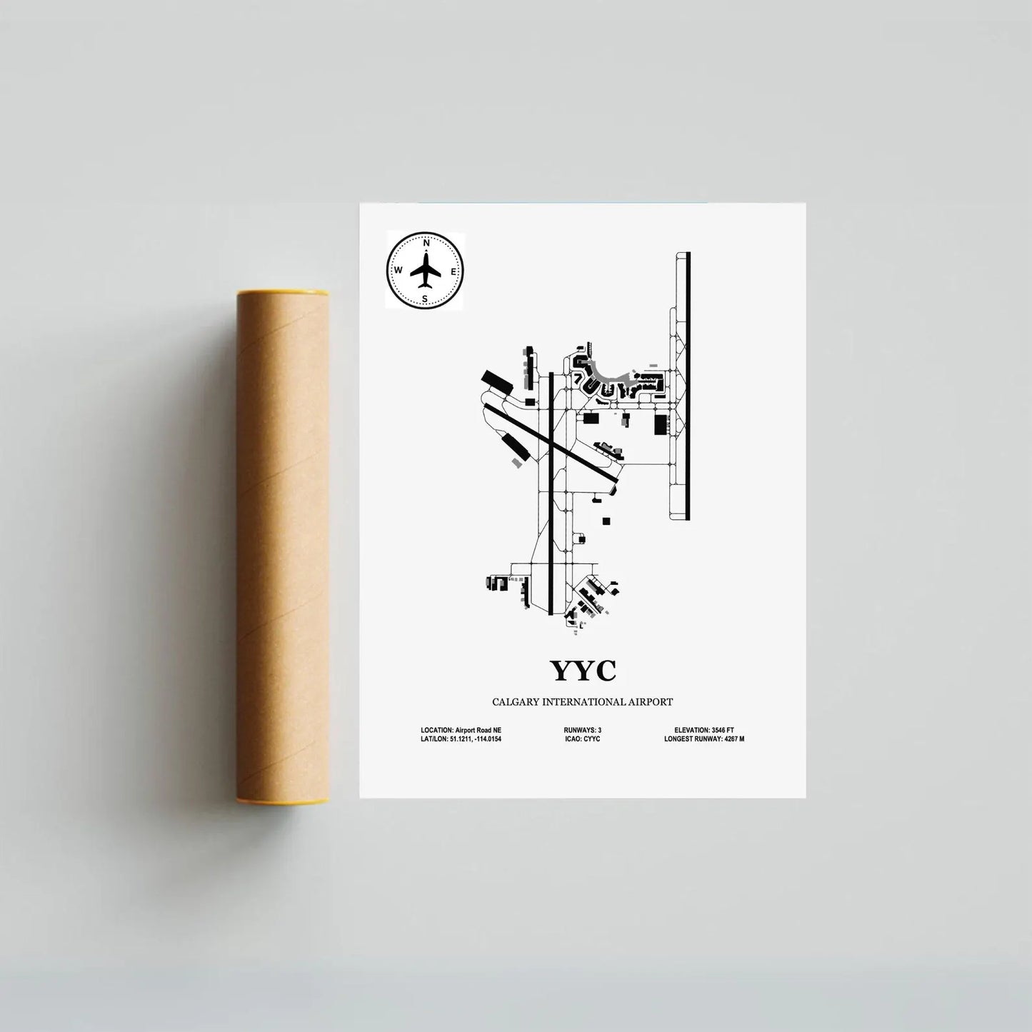 YYC, Calgary International Airport – Airport Design Map, Aviation Poster