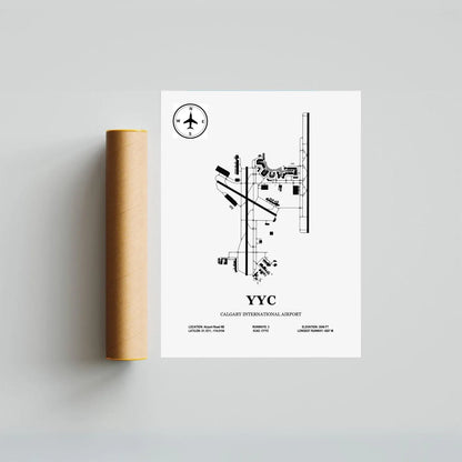YYC, Calgary International Airport – Airport Design Map, Aviation Poster