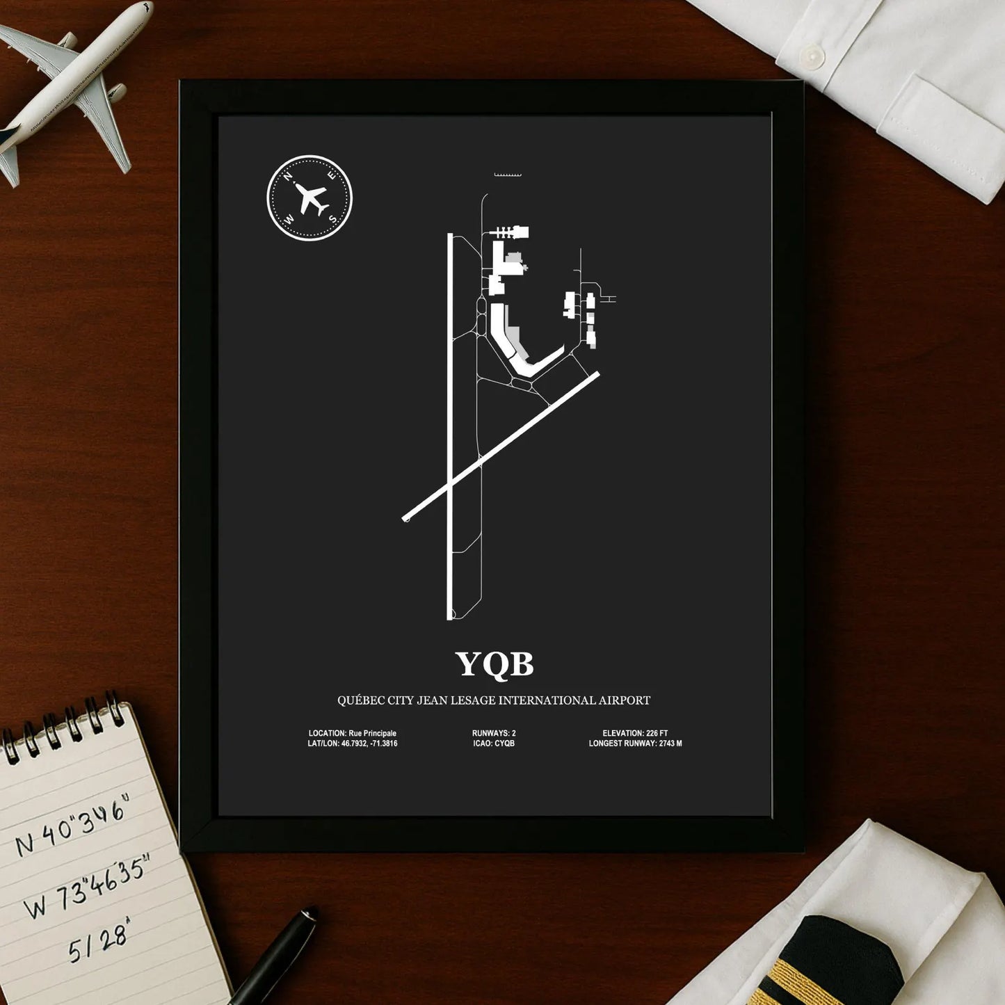 YQB, Québec City Jean Lesage International Airport – Airport Design Map, Aviation Poster