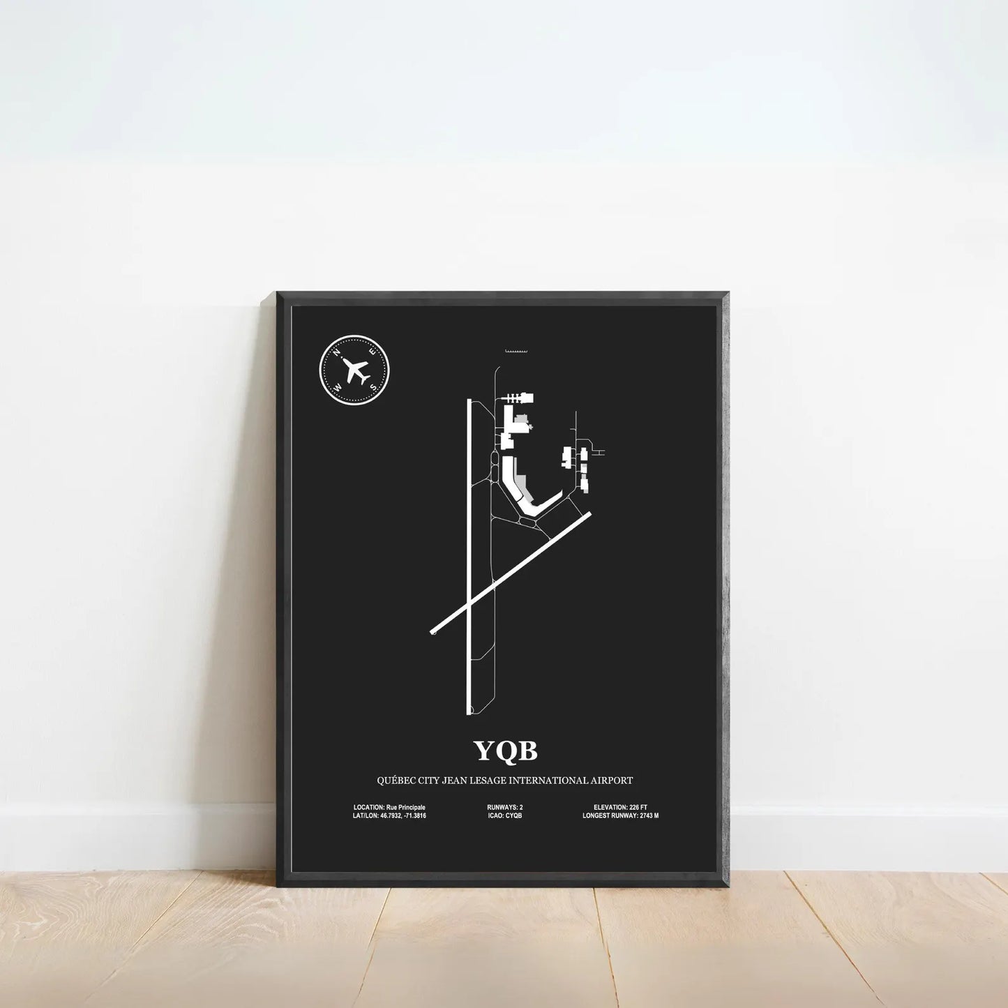 YQB, Québec City Jean Lesage International Airport – Airport Design Map, Aviation Poster