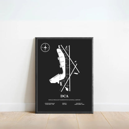 DCA, Ronald Reagan Washington National Airport – Airport Design Map, Aviation Poster