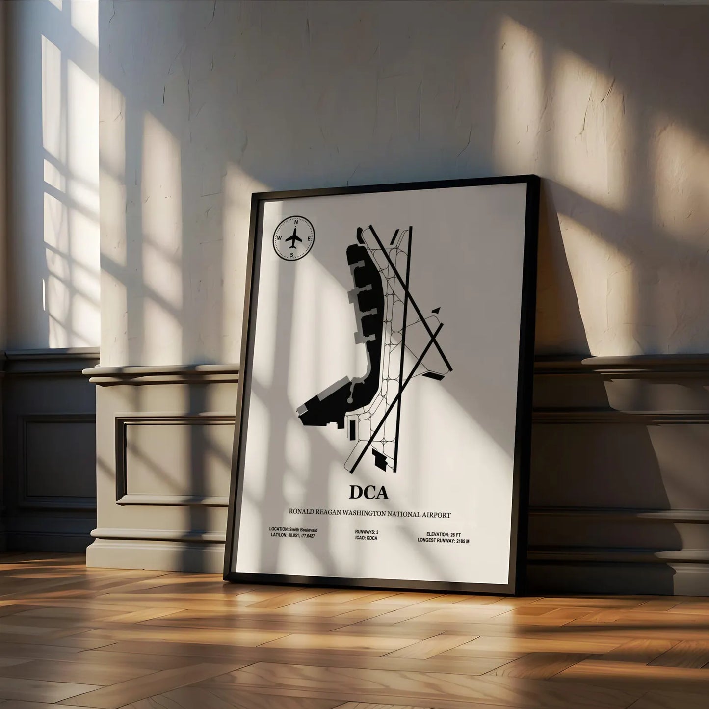 DCA, Ronald Reagan Washington National Airport – Airport Design Map, Aviation Poster