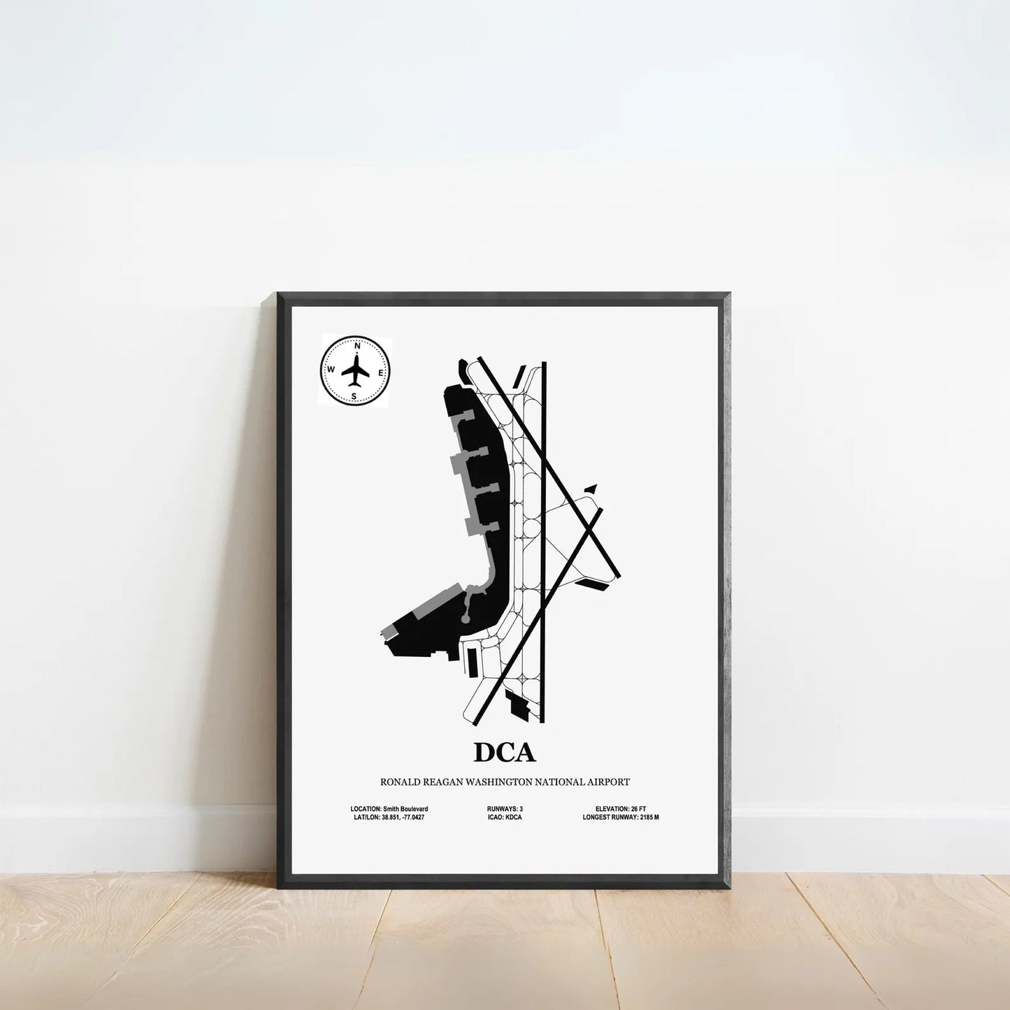 DCA, Ronald Reagan Washington National Airport – Airport Design Map, Aviation Poster