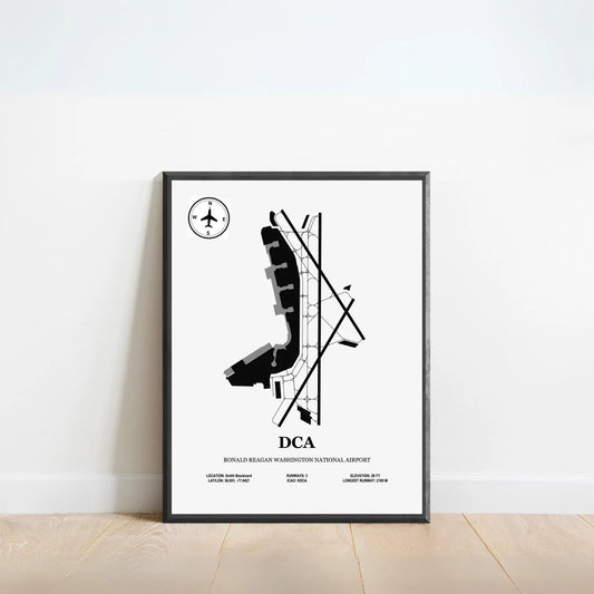 DCA, Ronald Reagan Washington National Airport – Airport Design Map, Aviation Poster