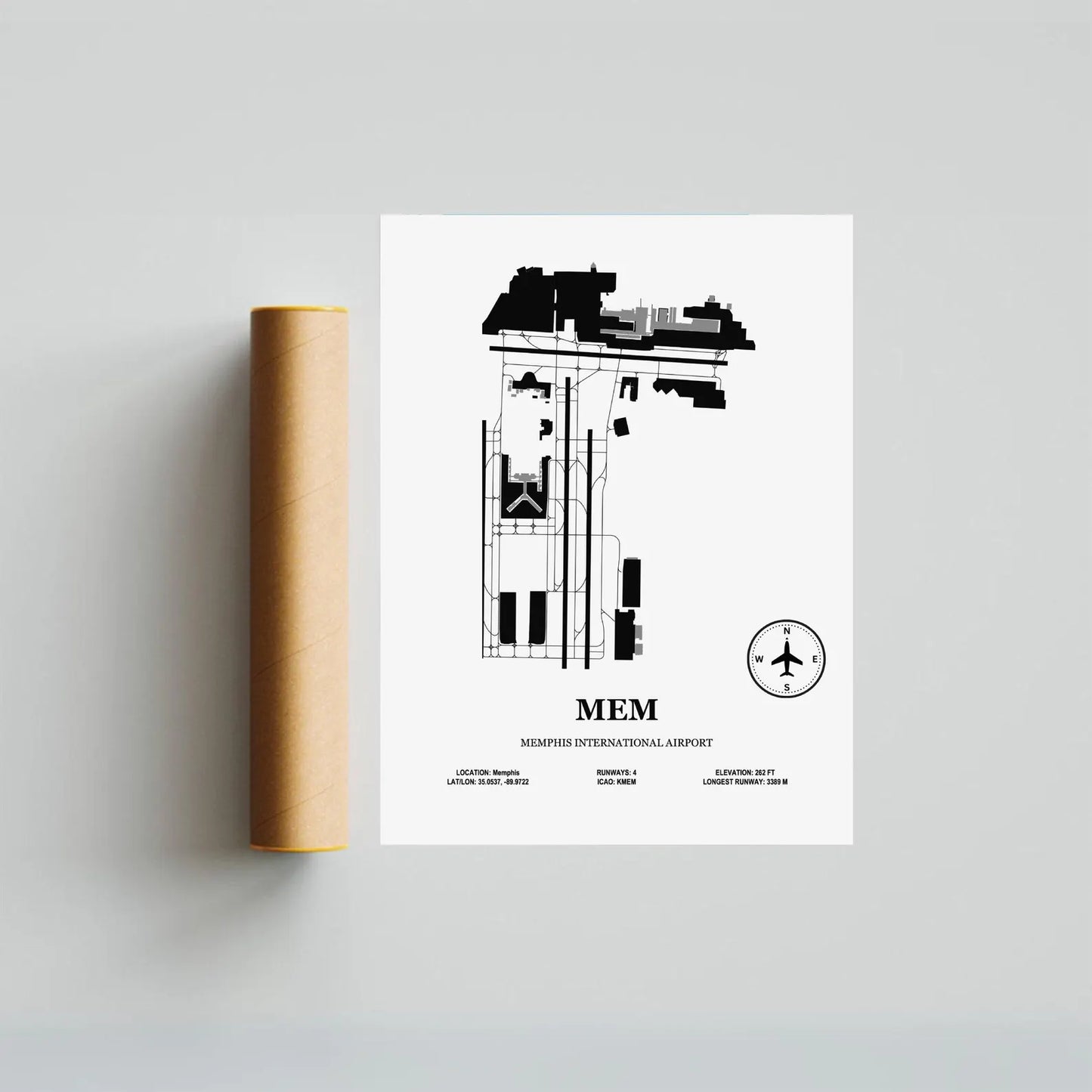 MEM, Memphis International Airport – Airport Design Map, Aviation Poster