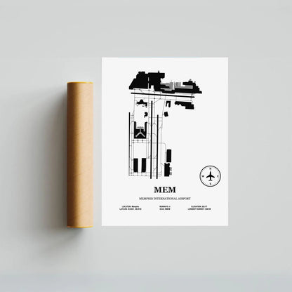 MEM, Memphis International Airport – Airport Design Map, Aviation Poster
