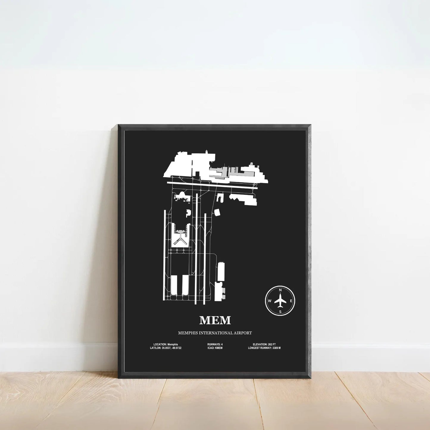 MEM, Memphis International Airport – Airport Design Map, Aviation Poster