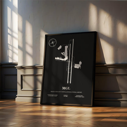 MGL, Miguel Hidalgo Y Costilla International Airport – Airport Design Map, Aviation Poster
