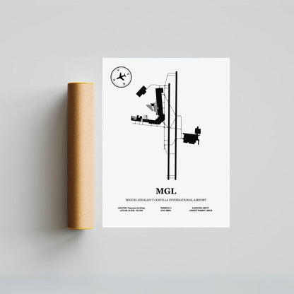 MGL, Miguel Hidalgo Y Costilla International Airport – Airport Design Map, Aviation Poster