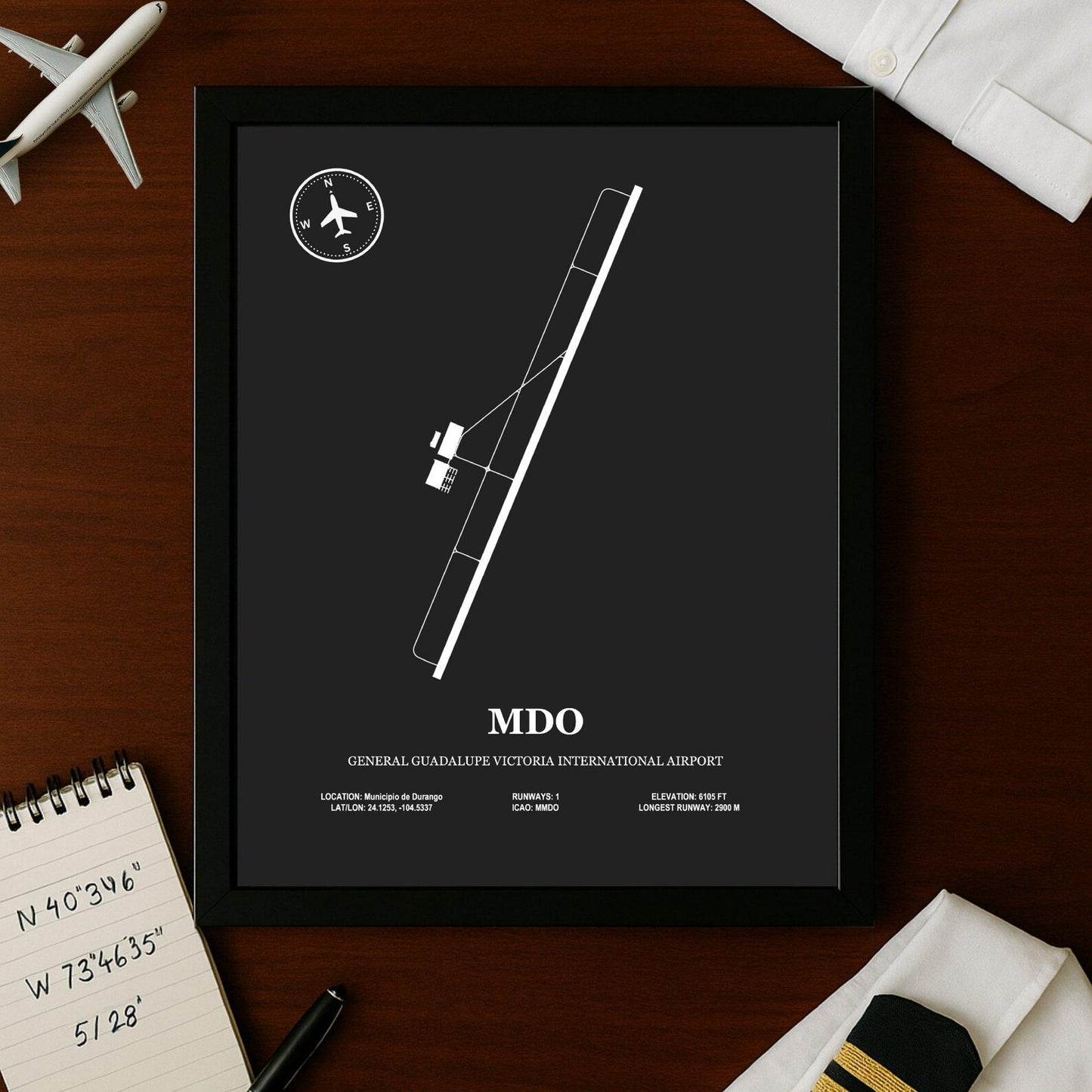 MDO, General Guadalupe Victoria International Airport – Airport Design Map, Aviation Poster