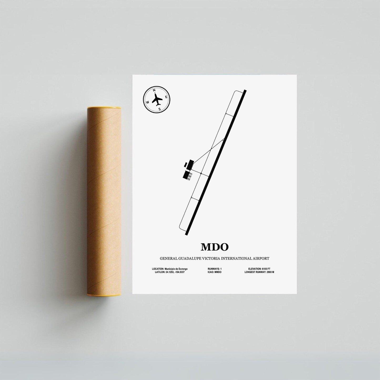 MDO, General Guadalupe Victoria International Airport – Airport Design Map, Aviation Poster