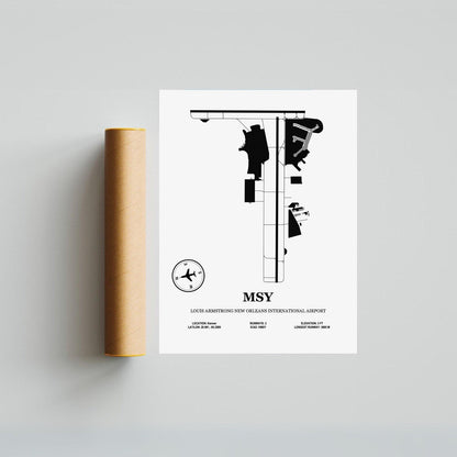 MSY, Louis Armstrong New Orleans International Airport – Airport Design Map, Aviation Poster