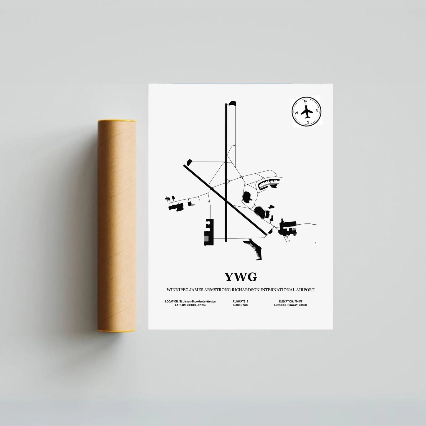 YWG, Winnipeg James Armstrong Richardson International Airport – Airport Design Map, Aviation Poster