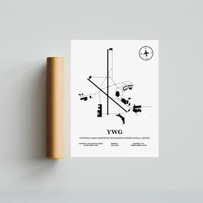YWG, Winnipeg James Armstrong Richardson International Airport – Airport Design Map, Aviation Poster