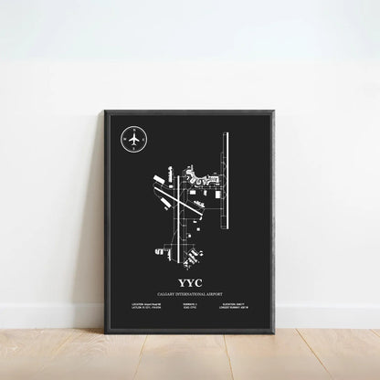 YYC, Calgary International Airport – Airport Design Map, Aviation Poster