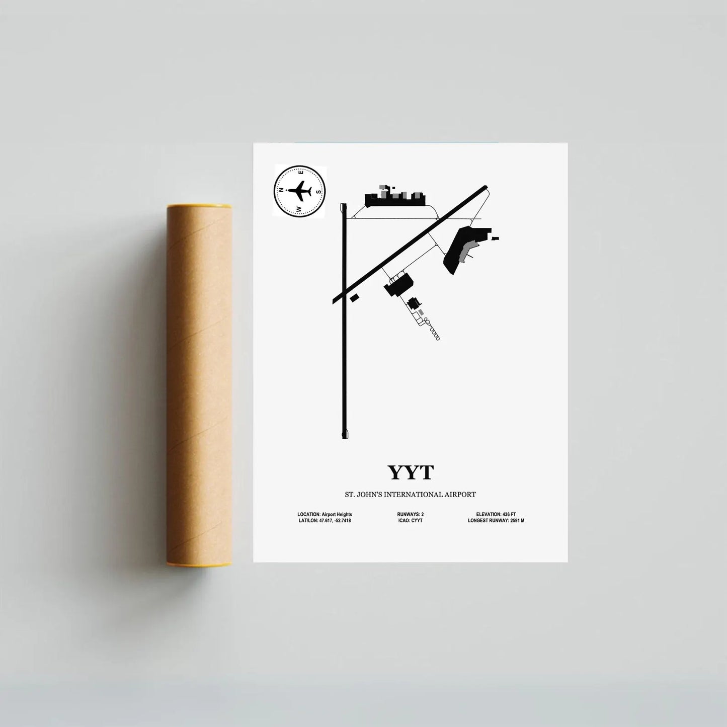 YYT, St. John's International Airport – Airport Design Map, Aviation Poster