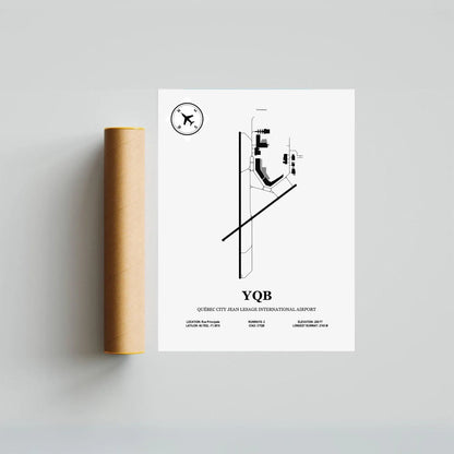 YQB, Québec City Jean Lesage International Airport – Airport Design Map, Aviation Poster