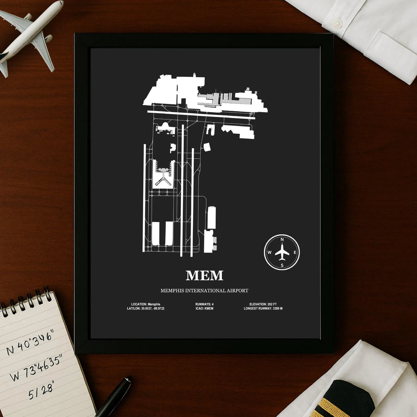 MEM, Memphis International Airport – Airport Design Map, Aviation Poster