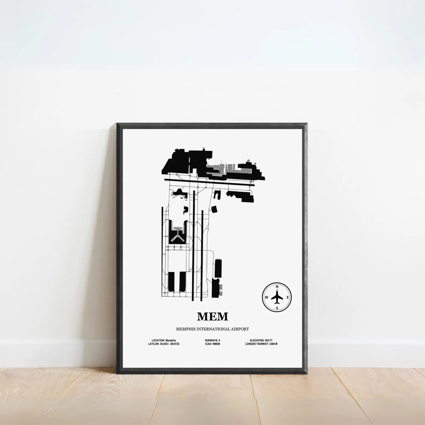MEM, Memphis International Airport – Airport Design Map, Aviation Poster