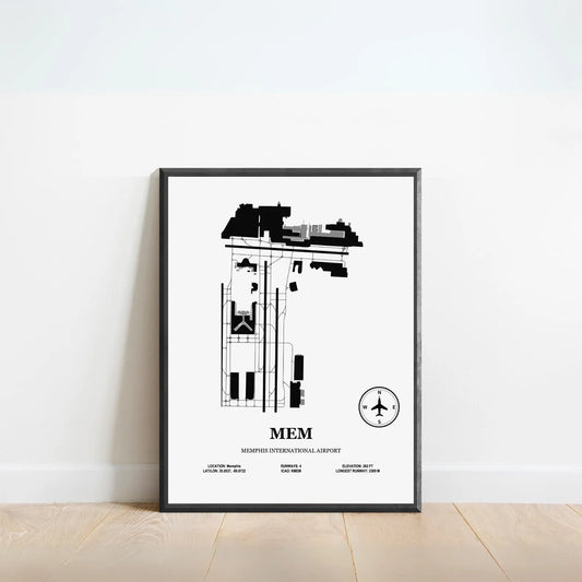 MEM, Memphis International Airport – Airport Design Map, Aviation Poster