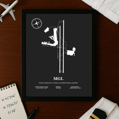MGL, Miguel Hidalgo Y Costilla International Airport – Airport Design Map, Aviation Poster