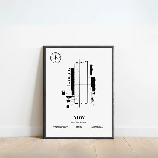 ADW, Joint Base Andrews – Airport Design Map, Aviation Poster
