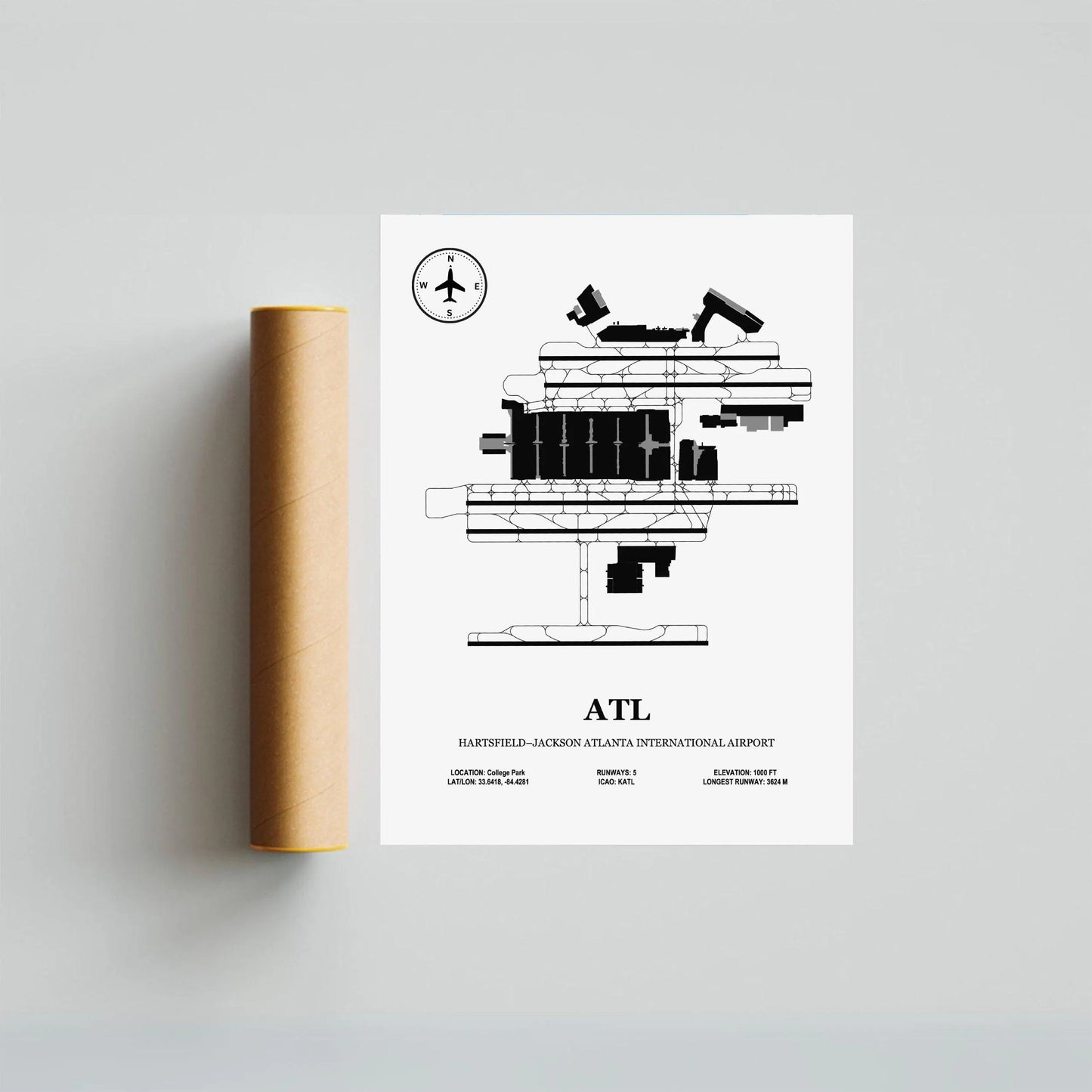 ATL, Hartsfield–Jackson Atlanta International Airport – Airport Design Map, Aviation Poster