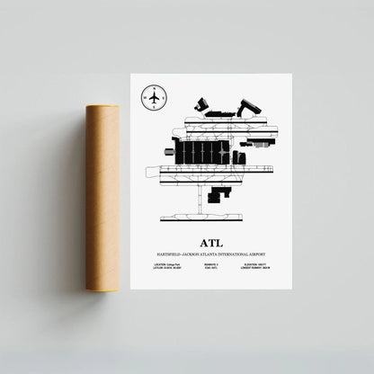 ATL, Hartsfield–Jackson Atlanta International Airport – Airport Design Map, Aviation Poster