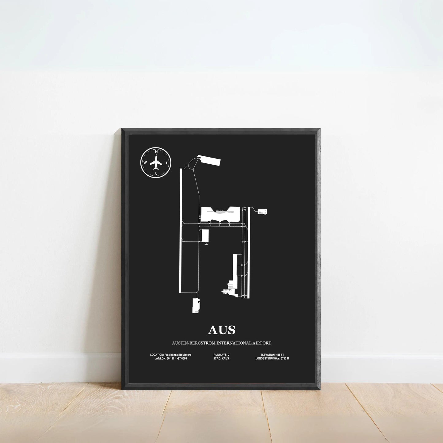 AUS, Austin–Bergstrom International Airport – Airport Design Map, Aviation Poster