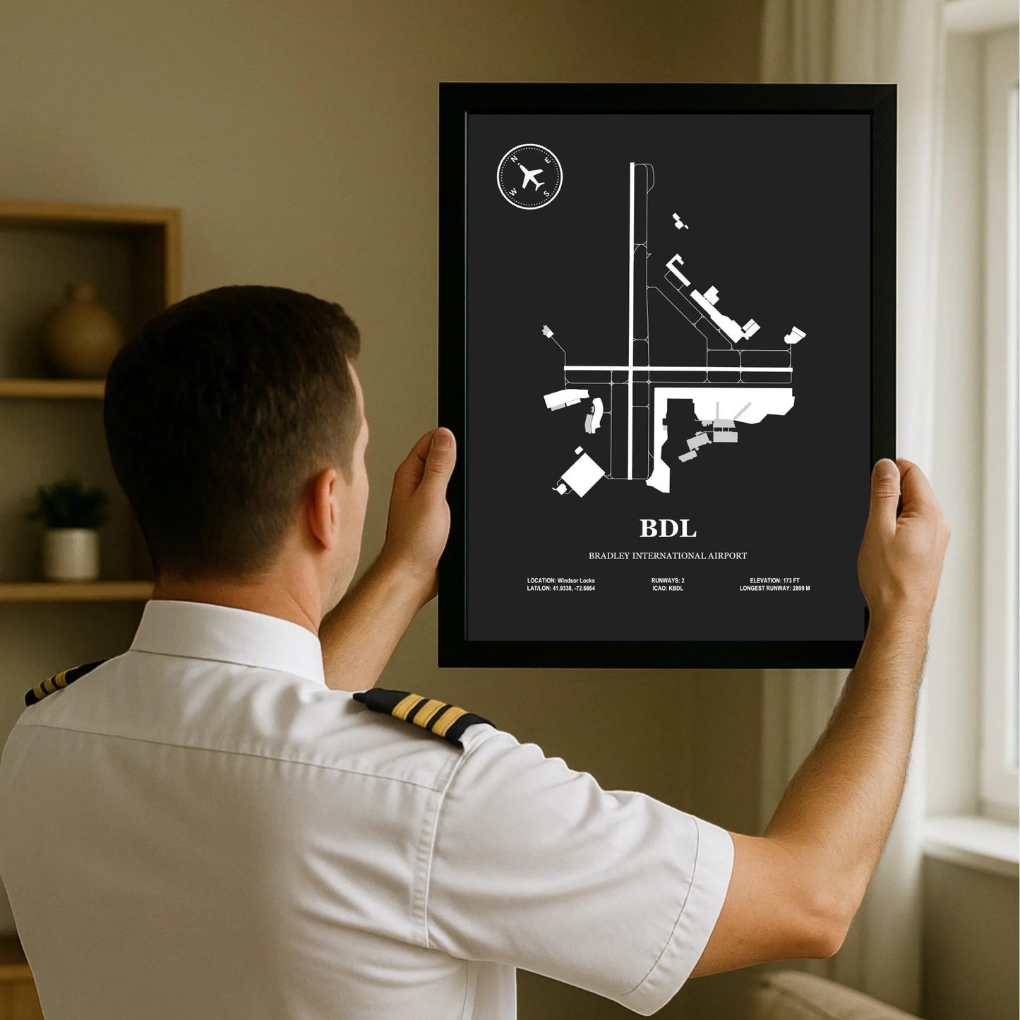 BDL, Bradley International Airport – Airport Design Map, Aviation Poster