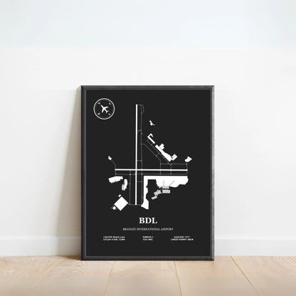 BDL, Bradley International Airport – Airport Design Map, Aviation Poster