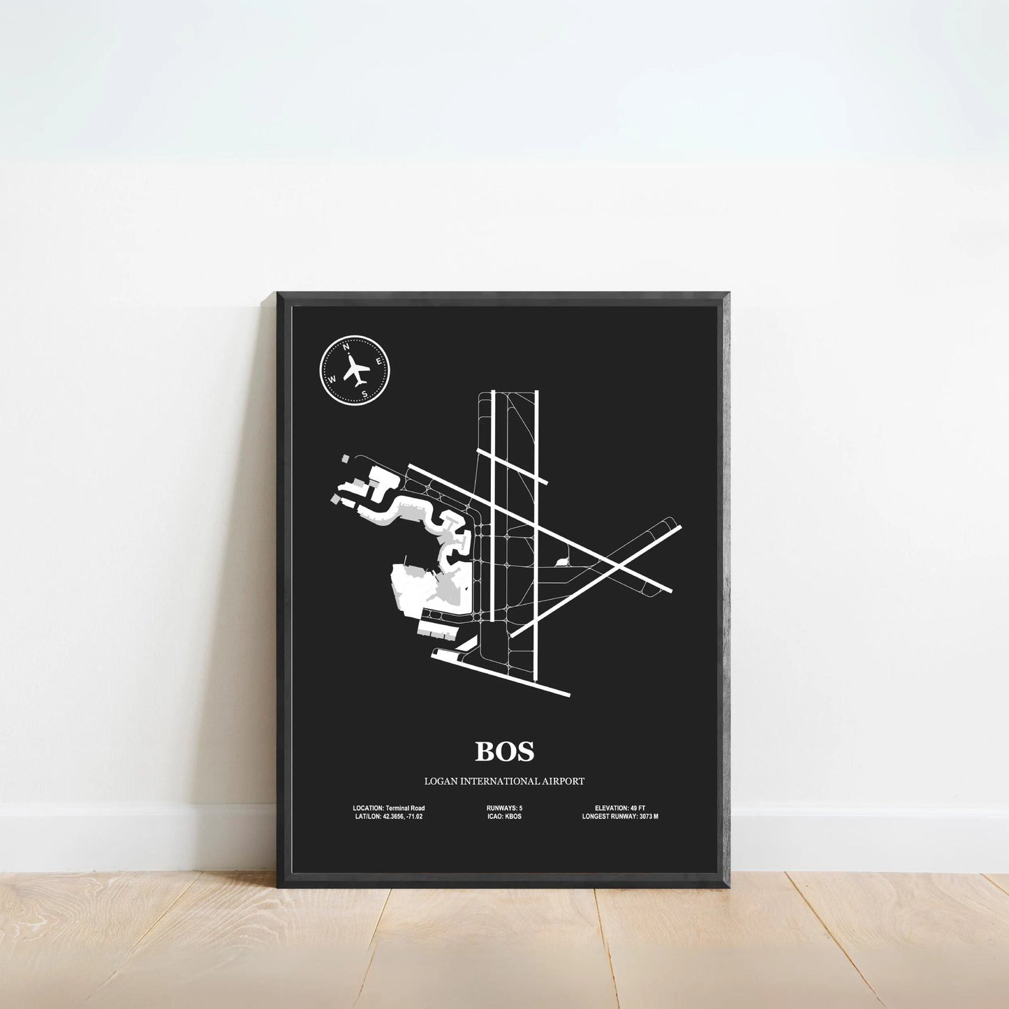 BOS, Logan International Airport – Airport Design Map, Aviation Poster