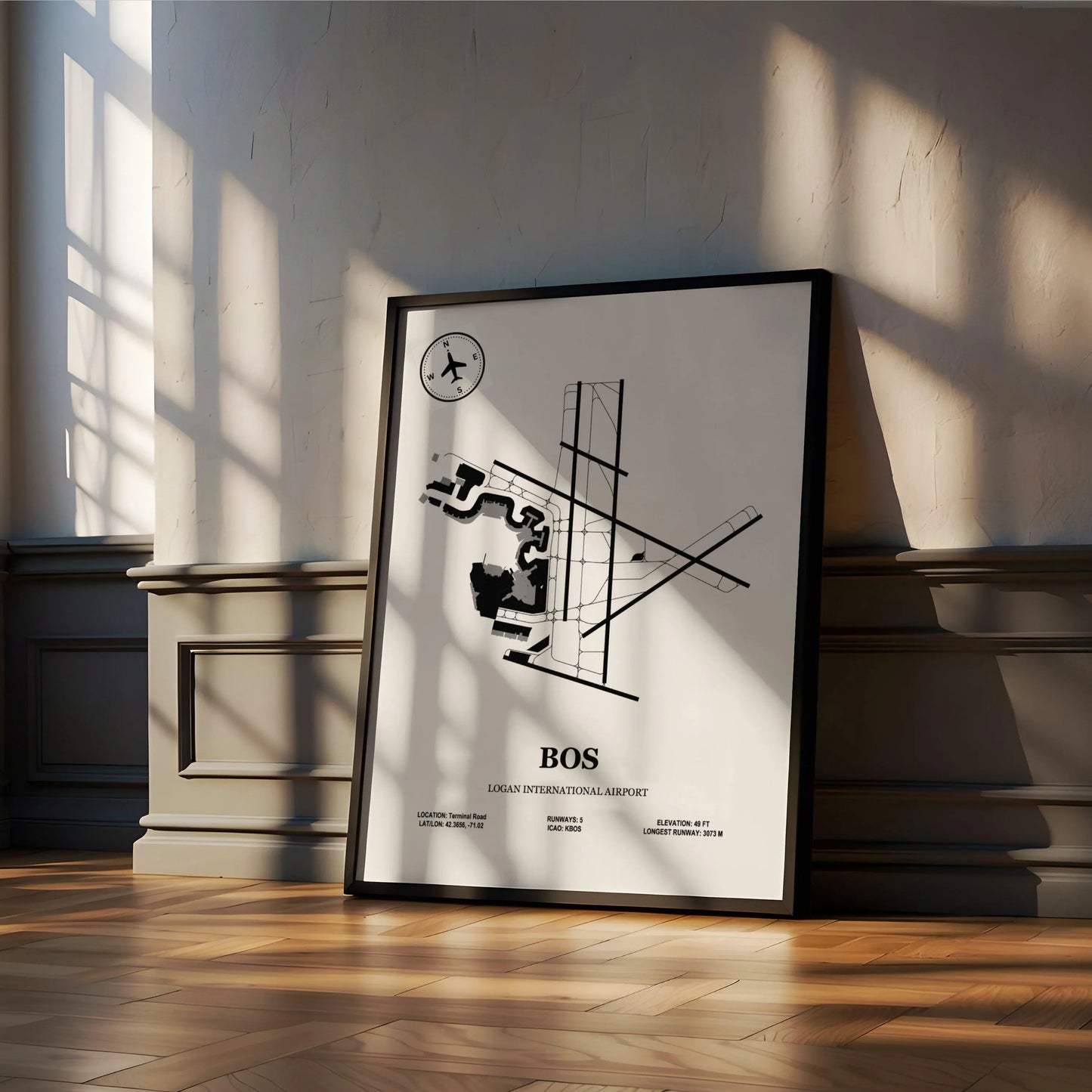 BOS, Logan International Airport – Airport Design Map, Aviation Poster