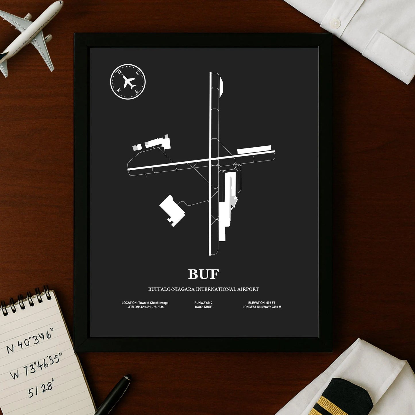 BUF, Buffalo–Niagara International Airport – Airport Design Map, Aviation Poster