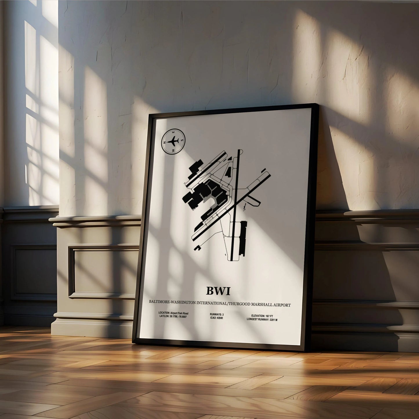 BWI, Baltimore–Washington International Airport – Airport Design Map, Aviation Poster