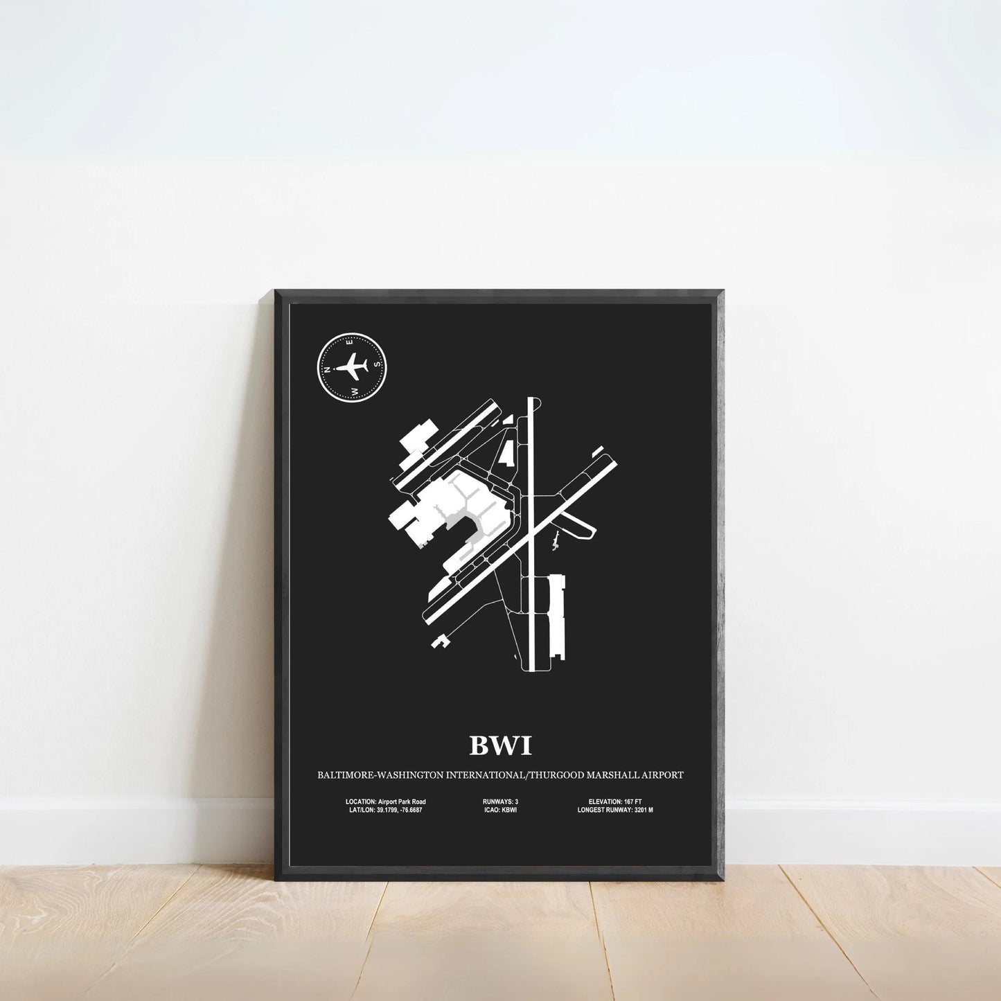 BWI, Baltimore–Washington International Airport – Airport Design Map, Aviation Poster