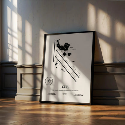 CLE, Cleveland Hopkins International Airport – Airport Design Map, Aviation Poster