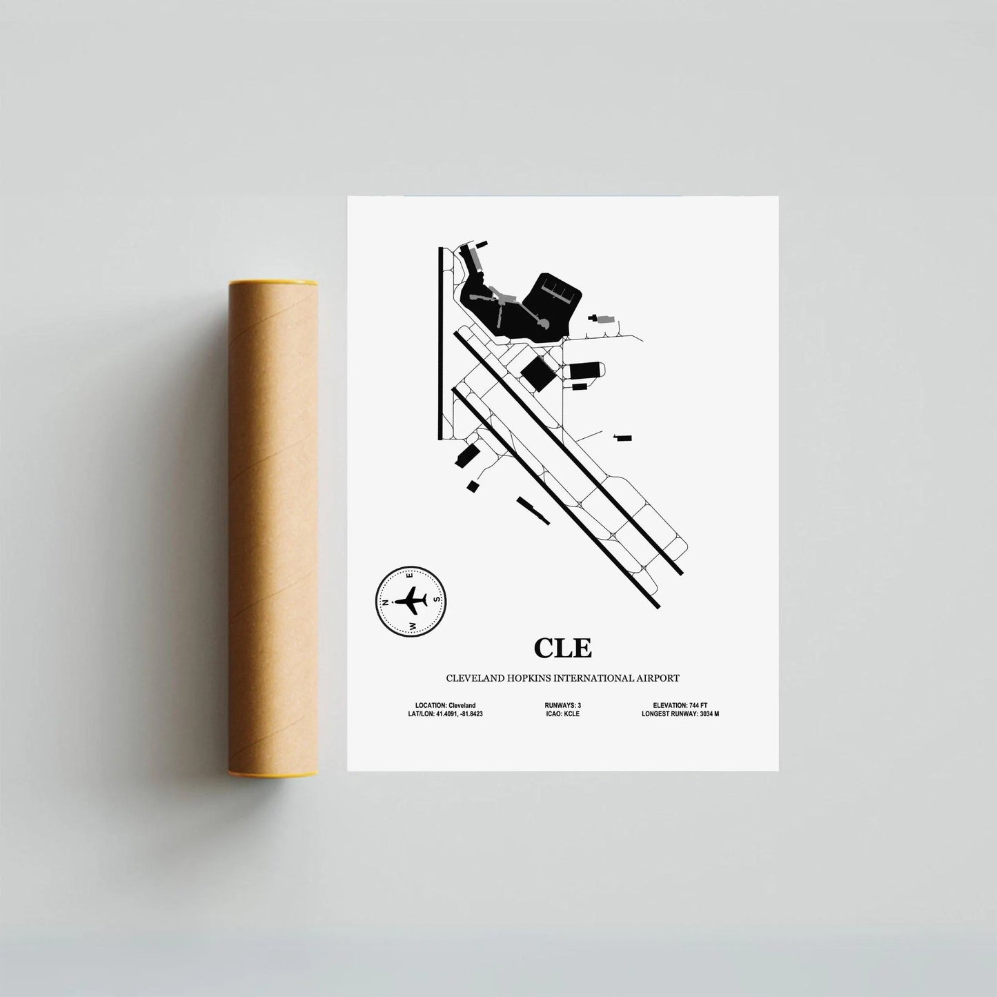 CLE, Cleveland Hopkins International Airport – Airport Design Map, Aviation Poster