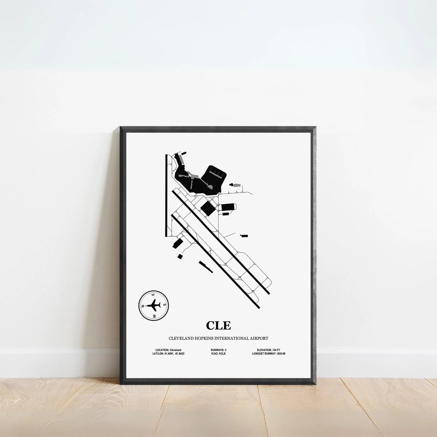 CLE, Cleveland Hopkins International Airport – Airport Design Map, Aviation Poster