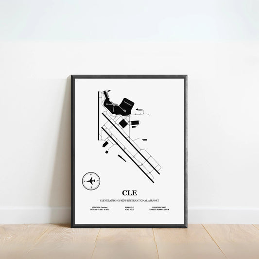 CLE, Cleveland Hopkins International Airport – Airport Design Map, Aviation Poster