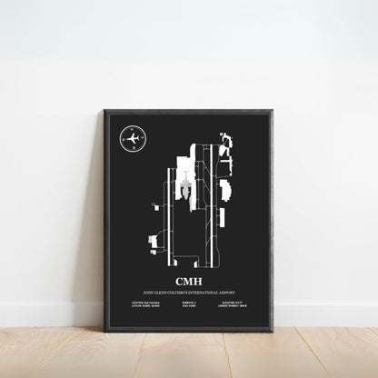 CMH, John Glenn Columbus International Airport – Airport Design Map, Aviation Poster