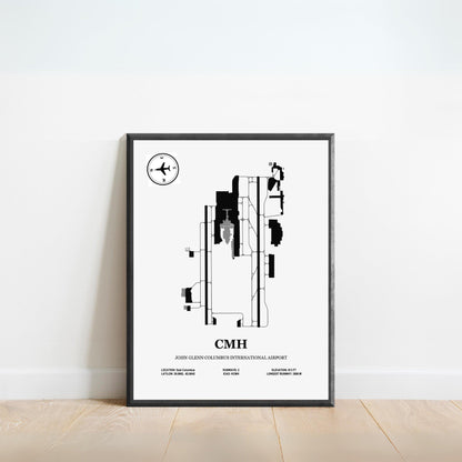 CMH, John Glenn Columbus International Airport – Airport Design Map, Aviation Poster