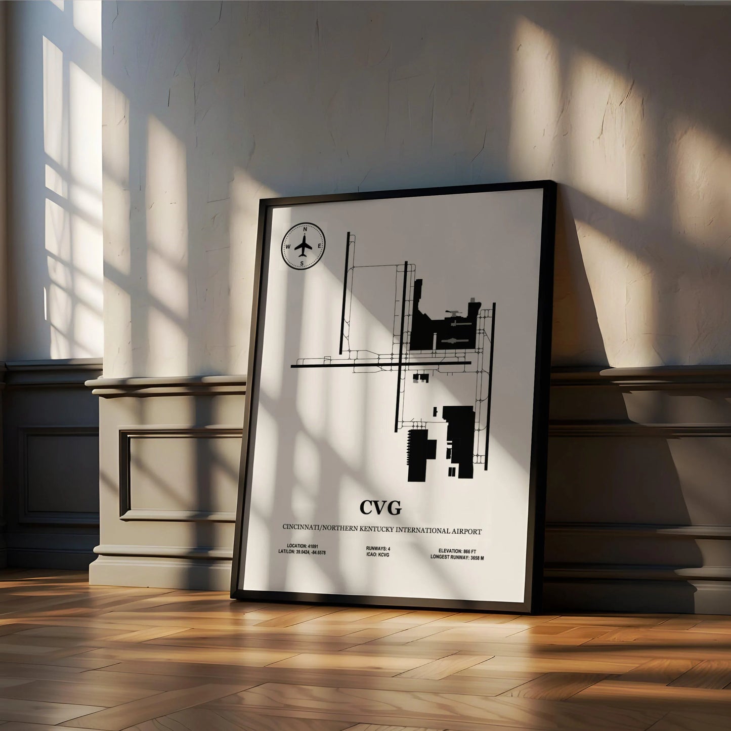 CVG, Cincinnati/Northern Kentucky International Airport – Airport Design Map, Aviation Poster