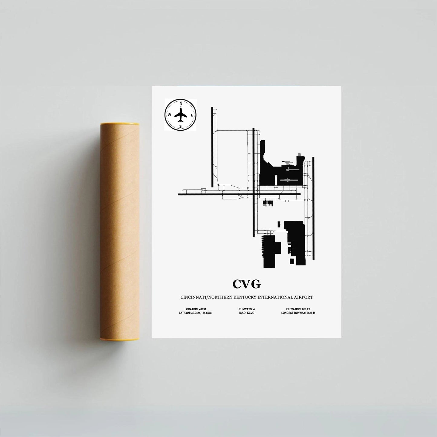 CVG, Cincinnati/Northern Kentucky International Airport – Airport Design Map, Aviation Poster