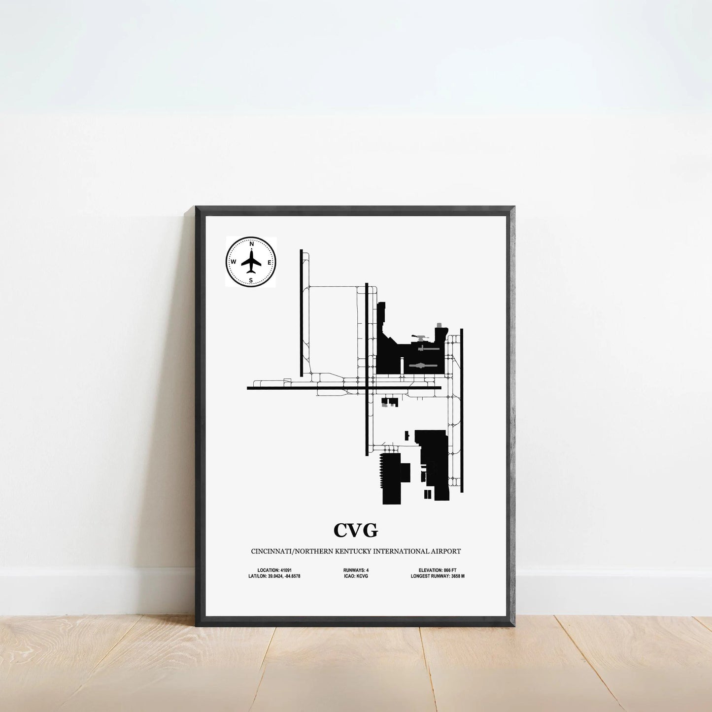 CVG, Cincinnati/Northern Kentucky International Airport – Airport Design Map, Aviation Poster