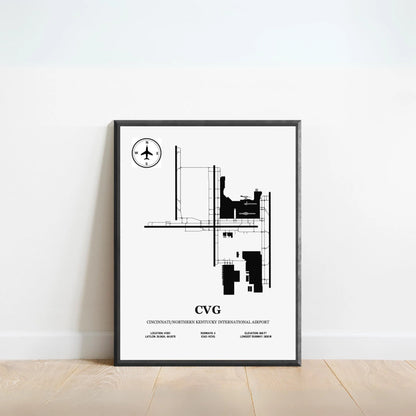 CVG, Cincinnati/Northern Kentucky International Airport – Airport Design Map, Aviation Poster