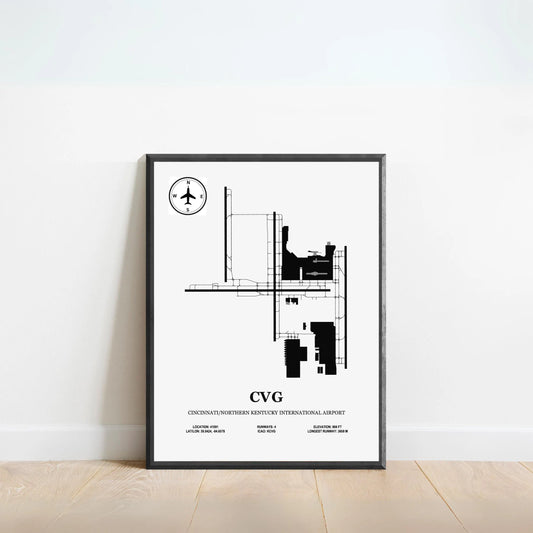 CVG, Cincinnati/Northern Kentucky International Airport – Airport Design Map, Aviation Poster